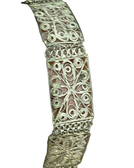 Vintage Silver filagree flower ornate link bracelet