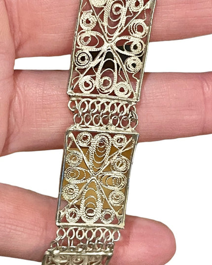 Vintage Silver filagree flower ornate link bracelet