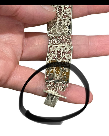 Vintage Silver filagree flower ornate link bracelet