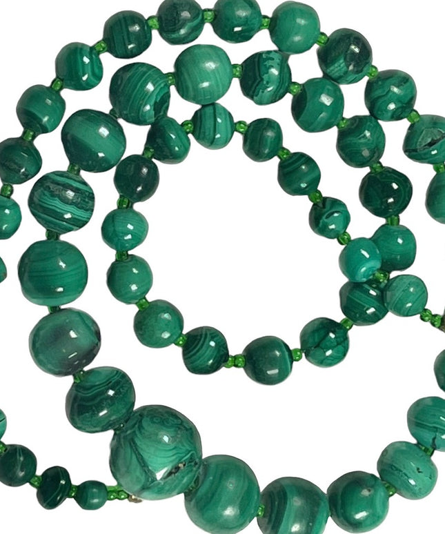 Vintage Graduated chunky heavy  Malachite Beaded necklace