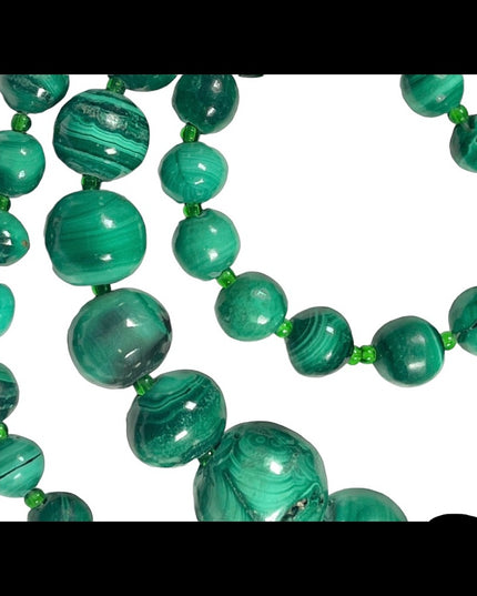 Vintage Graduated chunky heavy  Malachite Beaded necklace