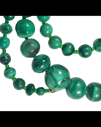 Vintage Graduated chunky heavy  Malachite Beaded necklace