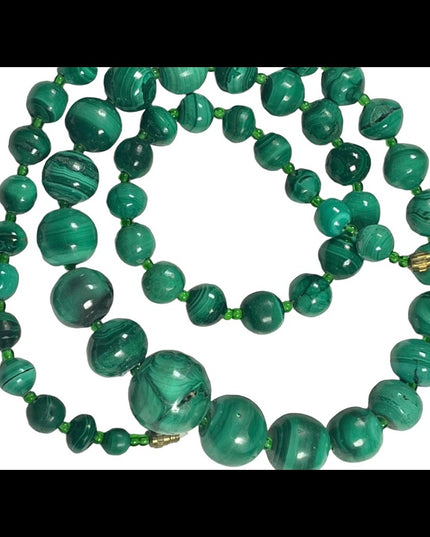 Vintage Graduated chunky heavy  Malachite Beaded necklace