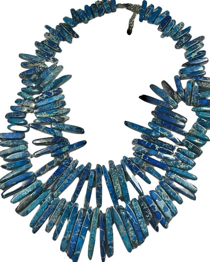 Blue Azurite Malachite Fancy cleopatra beaded bib chunky necklace  2 strand
