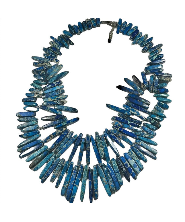 Blue Azurite Malachite Fancy cleopatra beaded bib chunky necklace  2 strand