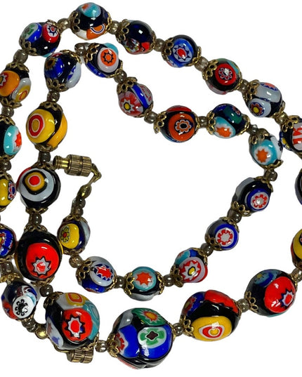 Vintage Graduated Italian Italy Venetian glass bead necklace Millefiore