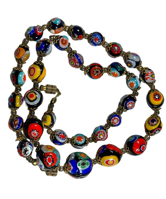 Vintage Graduated Italian Italy Venetian glass bead necklace Millefiore