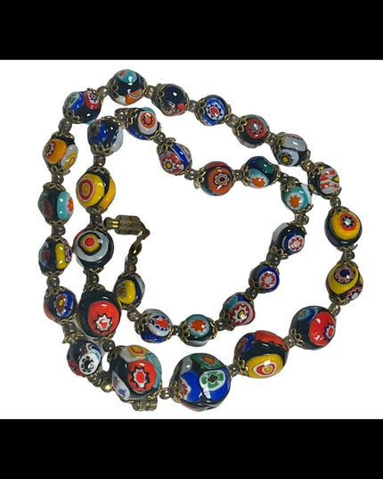 Vintage Graduated Italian Italy Venetian glass bead necklace Millefiore