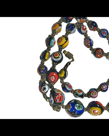 Vintage Graduated Italian Italy Venetian glass bead necklace Millefiore