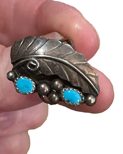 VTG Sterling silver 925 Navajo Etched leaf ring Turquoise
