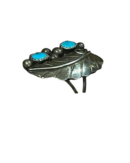 VTG Sterling silver 925 Navajo Etched leaf ring Turquoise