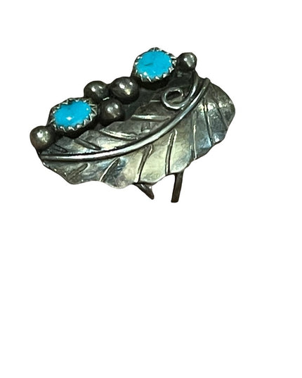VTG Sterling silver 925 Navajo Etched leaf ring Turquoise
