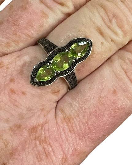 VTG Peridot sterling silver 925  marcasite oblong ring statement