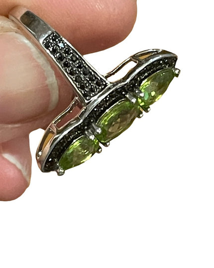 VTG Peridot sterling silver 925  marcasite oblong ring statement