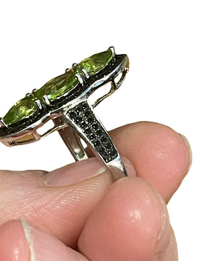 VTG Peridot sterling silver 925  marcasite oblong ring statement