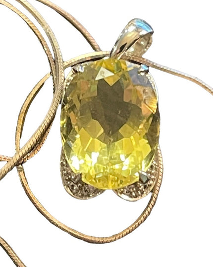 Sterling silver 925 lemon yellow stone pendant necklace