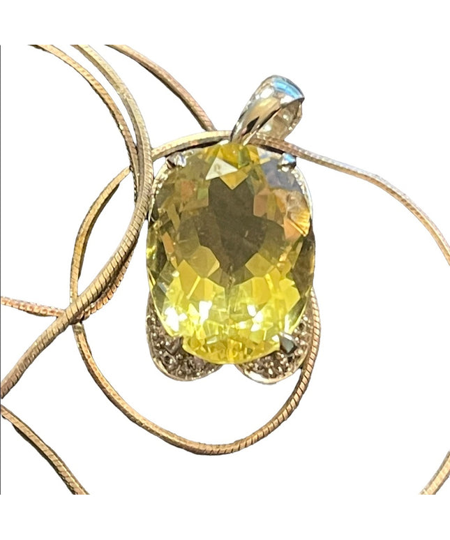 Sterling silver 925 lemon yellow stone pendant necklace