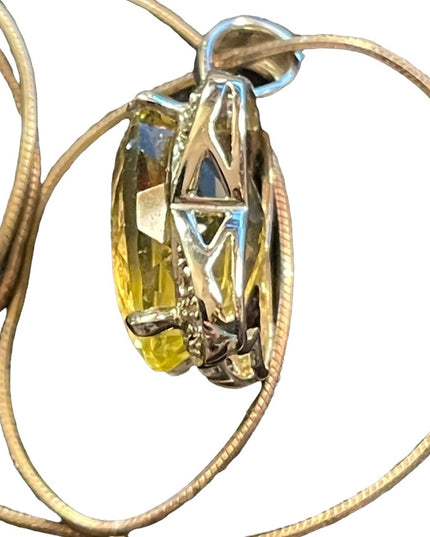 Sterling silver 925 lemon yellow stone pendant necklace