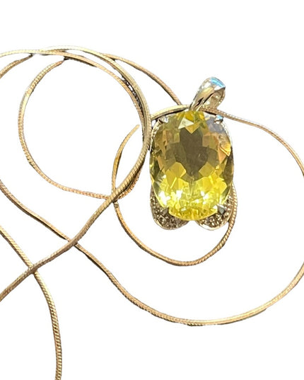 Sterling silver 925 lemon yellow stone pendant necklace