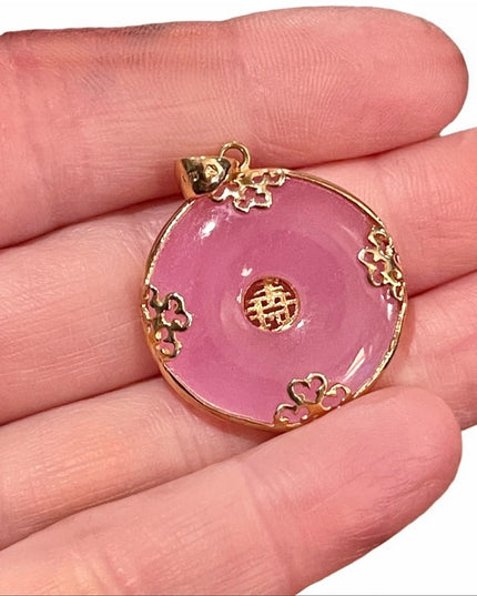 Sterling gold plt chinese good luck symbol pink jadite
