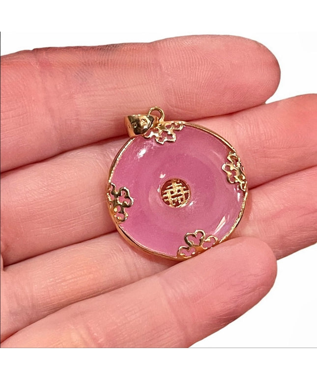 Sterling gold plt chinese good luck symbol pink jadite
