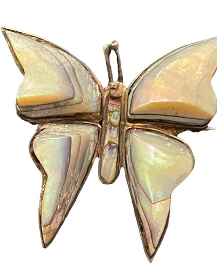 Vintage Sterling 925  abalone Butterfly brooch