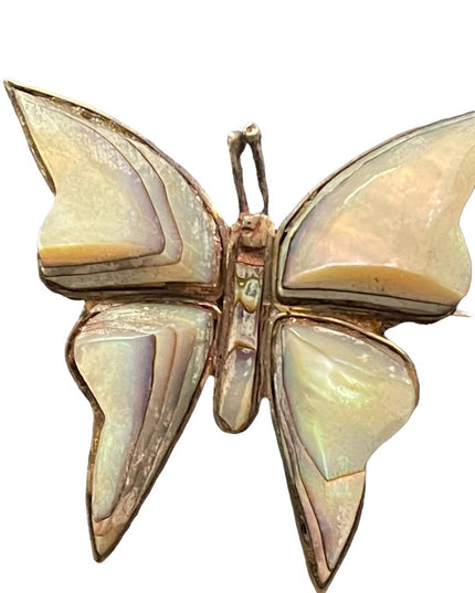Vintage Sterling 925  abalone Butterfly brooch