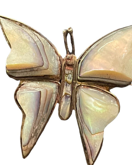 Vintage Sterling 925  abalone Butterfly brooch