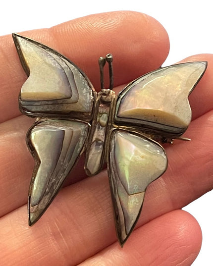 Vintage Sterling 925  abalone Butterfly brooch