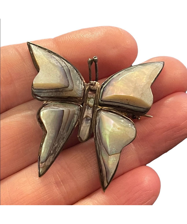Vintage Sterling 925  abalone Butterfly brooch