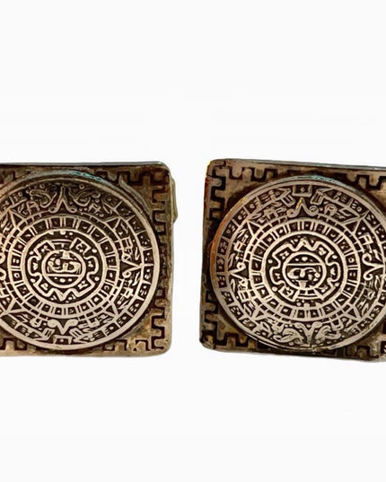 Vintage sterling silver Aztec Calendar Cufflinks
