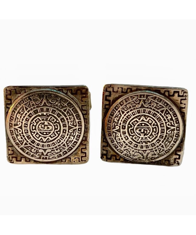 Vintage sterling silver Aztec Calendar Cufflinks