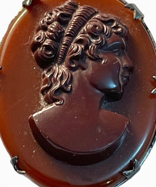VTG sterling silver encased resin cameo pendant