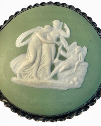 Vintage sterling silver green large ceramic cameo angels cherubs Wedgewood
