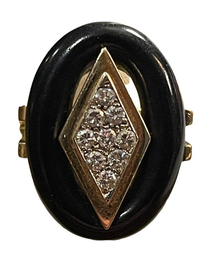 Antique 14k Gold Black onyx & diamonds Art Deco Mens Ring