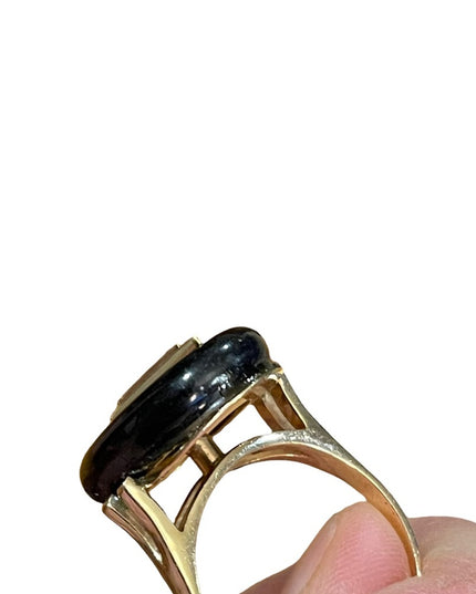 Antique 14k Gold Black onyx & diamonds Art Deco Mens Ring