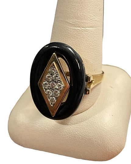 Antique 14k Gold Black onyx & diamonds Art Deco Mens Ring