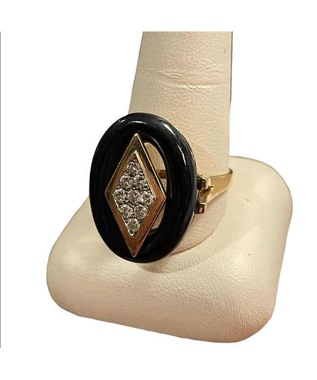 Antique 14k Gold Black onyx & diamonds Art Deco Mens Ring