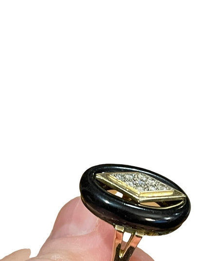 Antique 14k Gold Black onyx & diamonds Art Deco Mens Ring