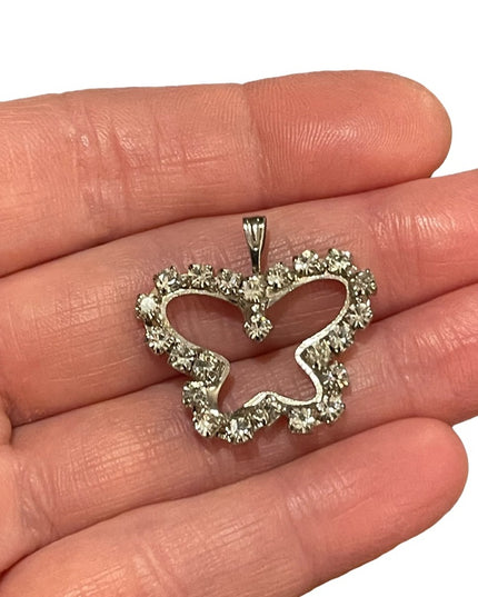 Vintage butterfly rhinestone pendant 1.3”