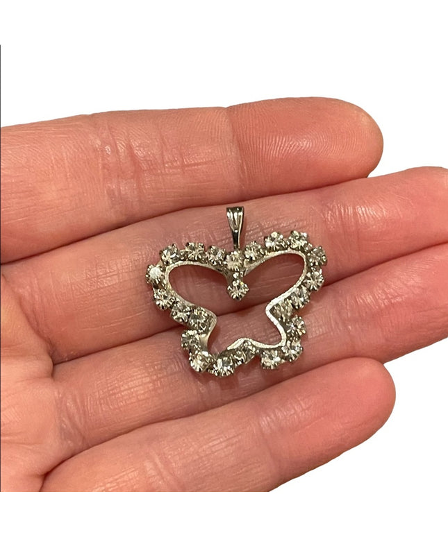 Vintage butterfly rhinestone pendant 1.3”