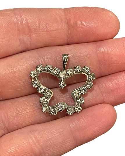 Vintage butterfly rhinestone pendant 1.3”