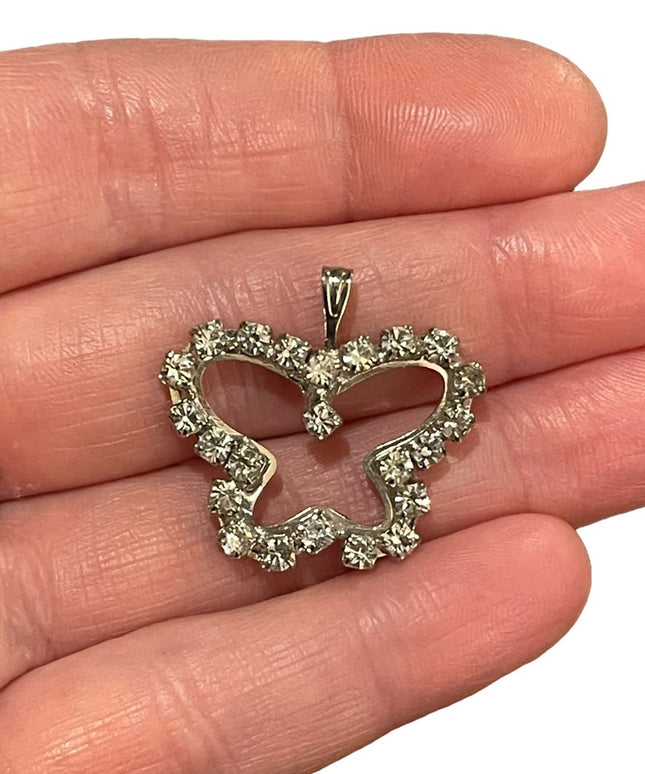 Vintage butterfly rhinestone pendant 1.3”