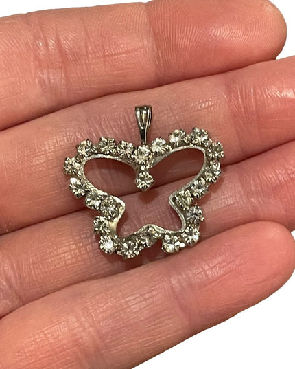 Vintage butterfly rhinestone pendant 1.3”