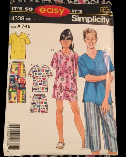 Simplicity EASY Girl & Boy sewing PJ pattern UNCUT