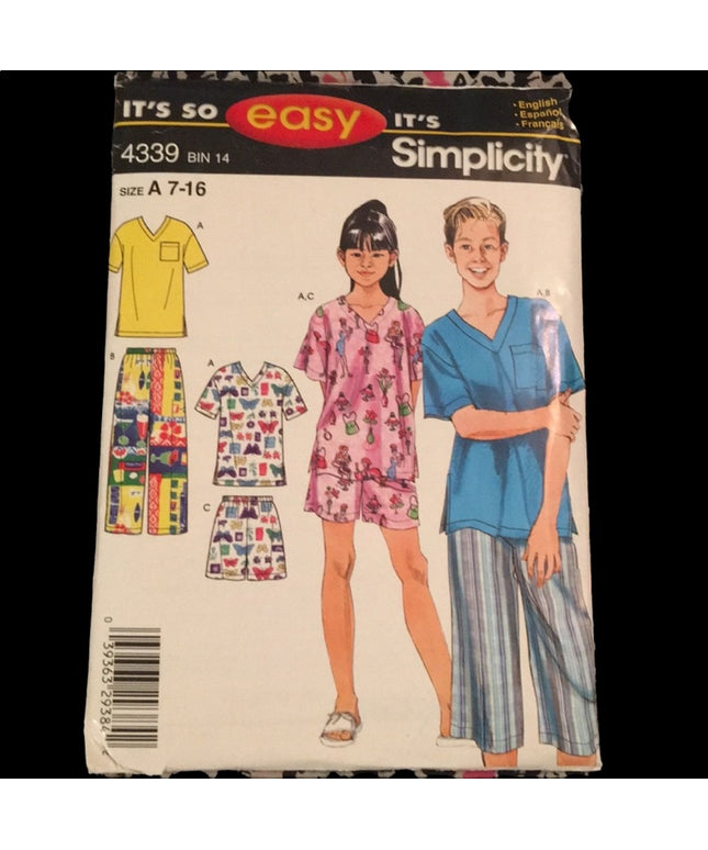 Simplicity EASY Girl & Boy sewing PJ pattern UNCUT