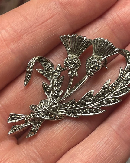 Marcasite silver thistle scottish brooch