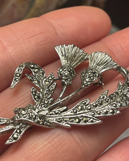 Marcasite silver thistle scottish brooch