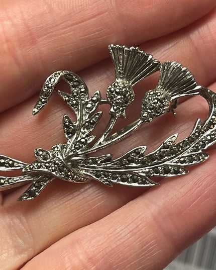 Marcasite silver thistle scottish brooch