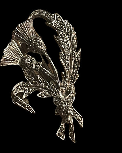 Marcasite silver thistle scottish brooch